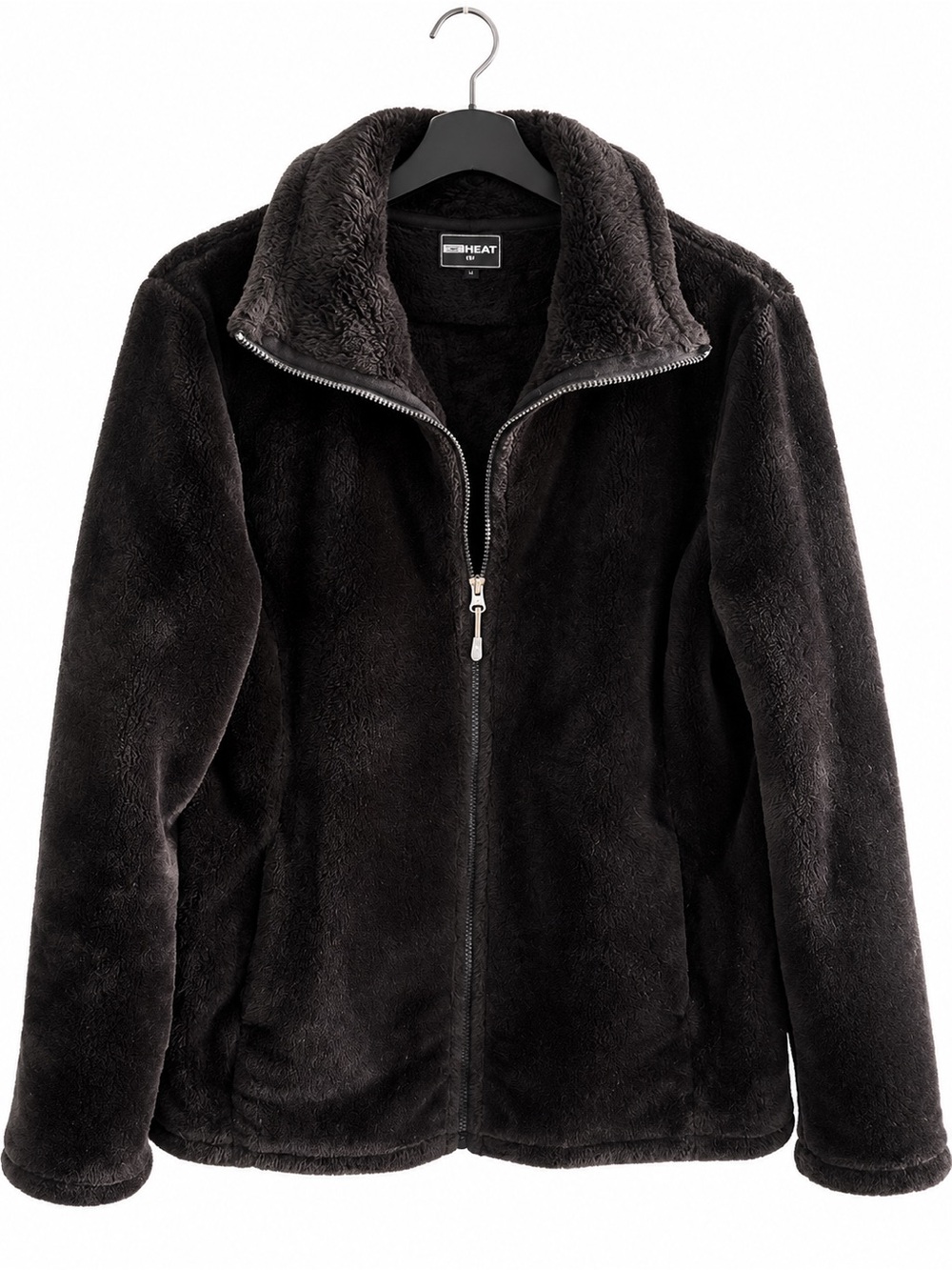 32 Degrees Women's Black Plush Full-Zip Faux-Fur Puffer Jacket
